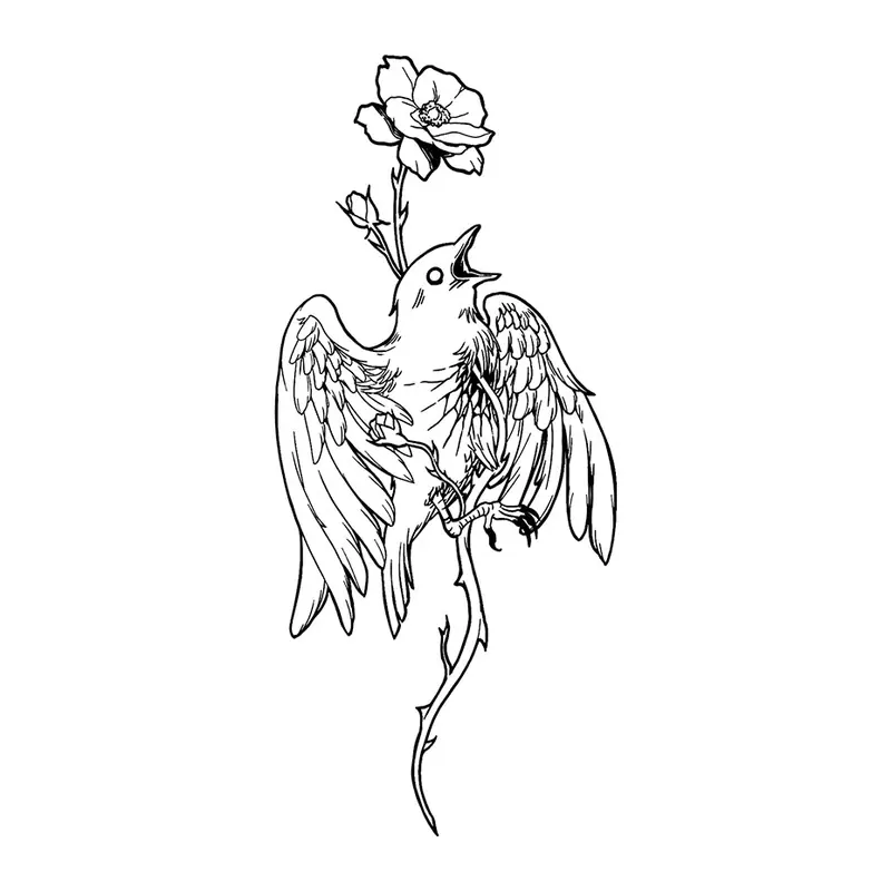 Tatuagem temporária Pássaros — Pássaro com flor. Inclui pássaro, flor