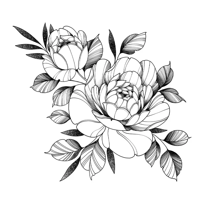 Tatuagem temporária Flores — Peônias detalhadas. Inclui peônias