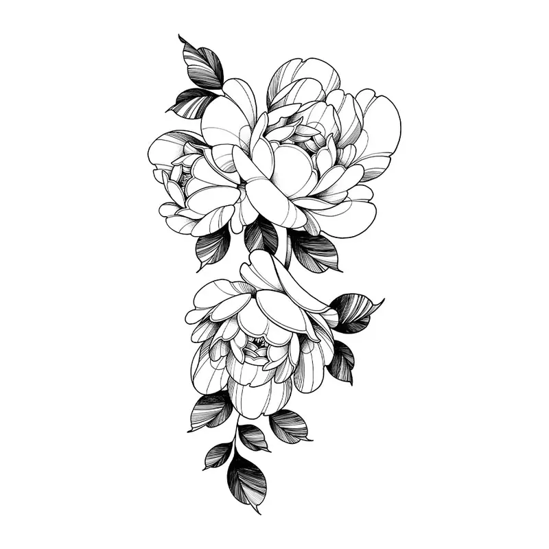Tatuagem temporária Flores — Peônias em cascata. Inclui peônias