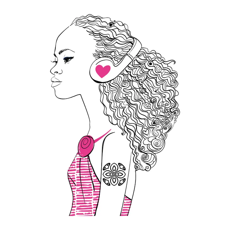 Tatuagem temporária Rostos e Figuras — Perfil de mulher de cabelo cacheado. Inclui mulher, cabelo