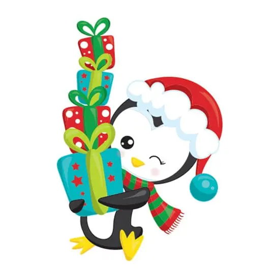 Tatuagem temporária Datas e Festas — Pinguim com presentes. Inclui pinguim, presentes