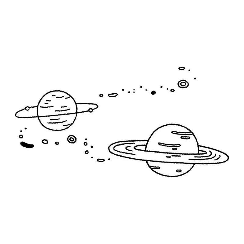 Tatuagem temporária Planetas e Espaço — Planetas e órbitas pequenos. Inclui planetas