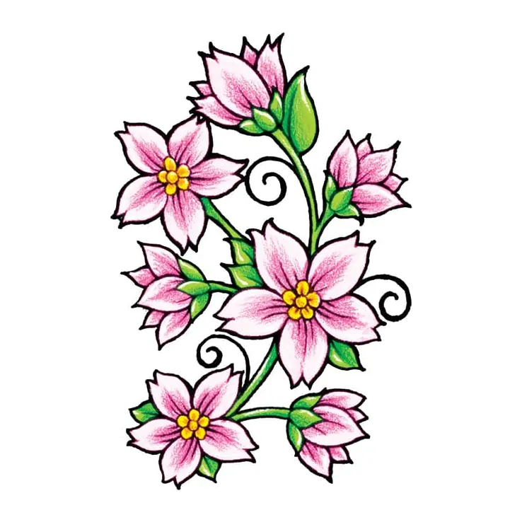 Tatuagem temporária Flores — Ramo de flores de cerejeira rosa. Inclui flores de cerejeira