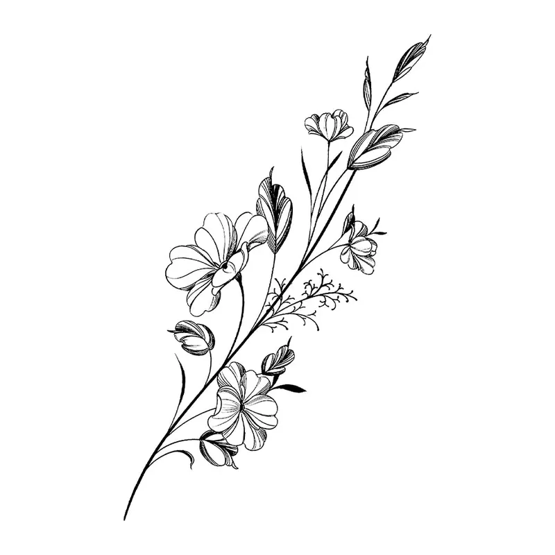 Tatuagem temporária Flores — Ramo de flores silvestres delicado. Inclui flores