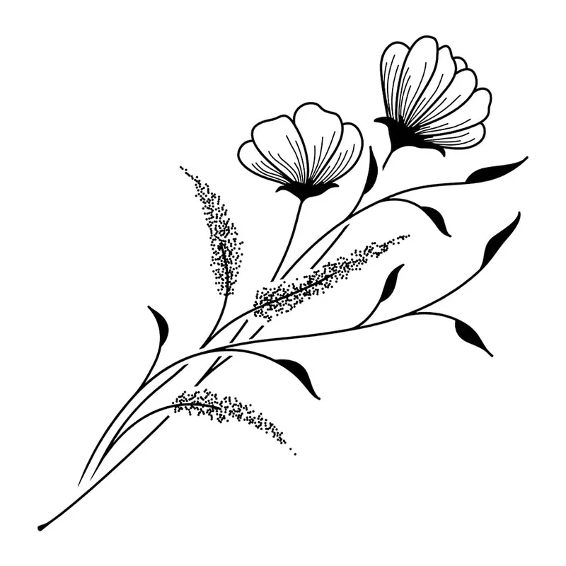 Tatuagem temporária Flores — Ramo de papoulas e espigas. Inclui papoulas, espigas