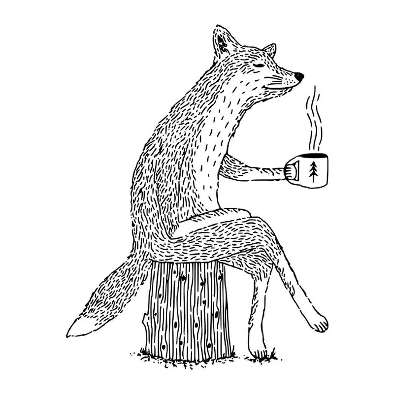 Tatuagem temporária Bichinhos Fofos — Raposa tomando café. Inclui raposa, café