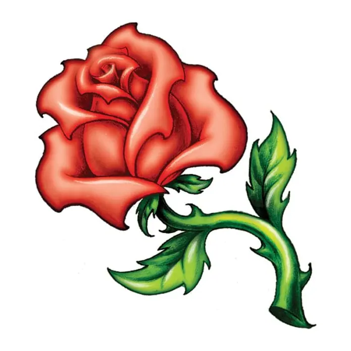 Tatuagem temporária Flores — Rosa com espinhos realista. Inclui rosa
