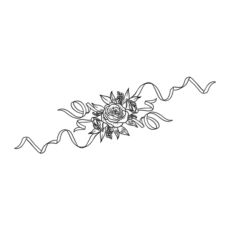 Tatuagem temporária Flores — Rosa com fita. Inclui rosa, fita