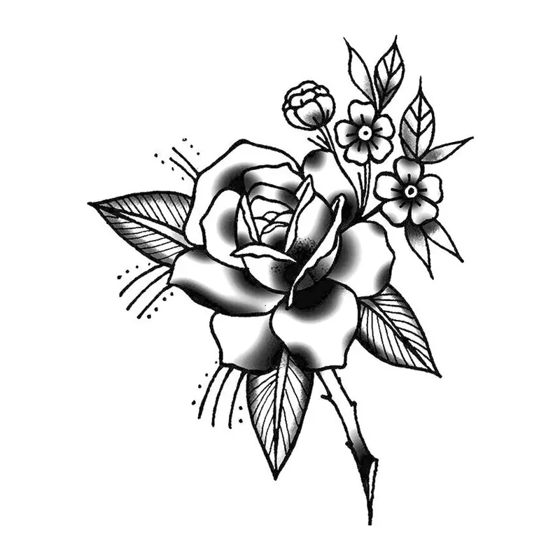 Tatuagem temporária Flores — Rosa com florzinhas. Inclui rosa, flores