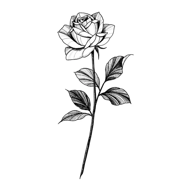Tatuagem temporária Flores — Rosa com haste detalhada. Inclui rosa