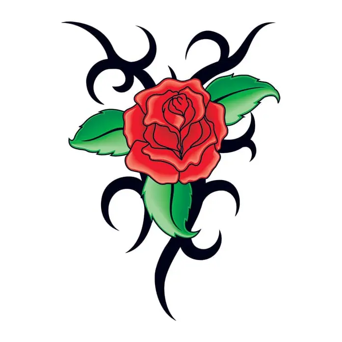 Tatuagem temporária Flores — Rosa com ornamento tribal. Inclui rosa