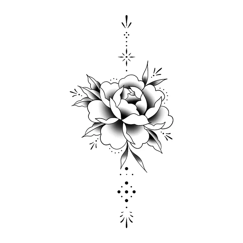 Tatuagem temporária Flores — Rosa com ornamento vertical. Inclui rosa