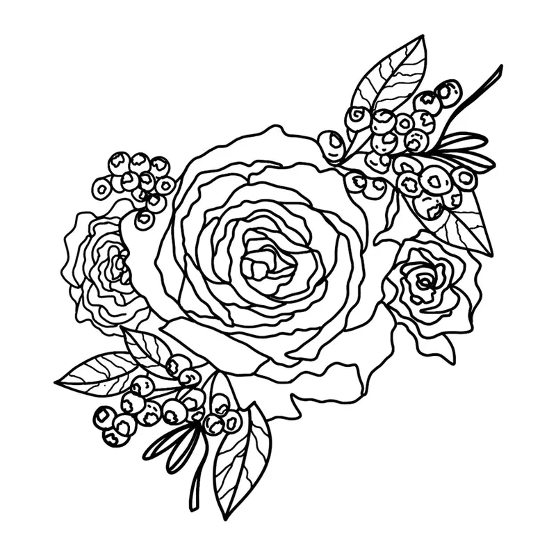 Tatuagem temporária Flores — Rosas com frutinhas. Inclui rosas