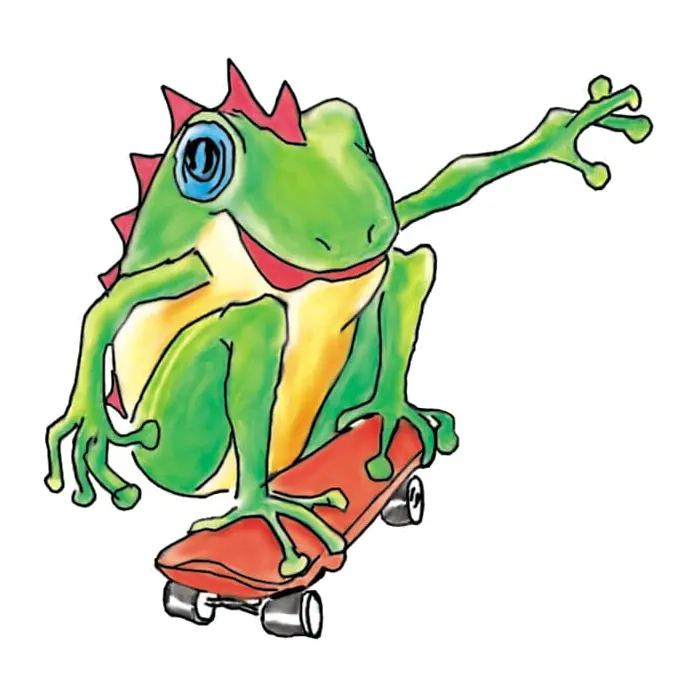 Tatuagem temporária Bichinhos Fofos — Sapo de skate. Inclui sapo, skate
