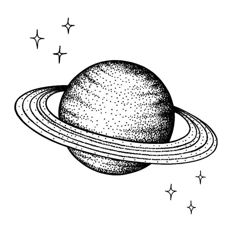 Tatuagem temporária Planetas e Espaço — Saturno pontilhado. Inclui saturno
