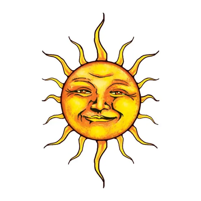 Tatuagem temporária Lua e Sol — Sol com rosto dourado. Inclui sol
