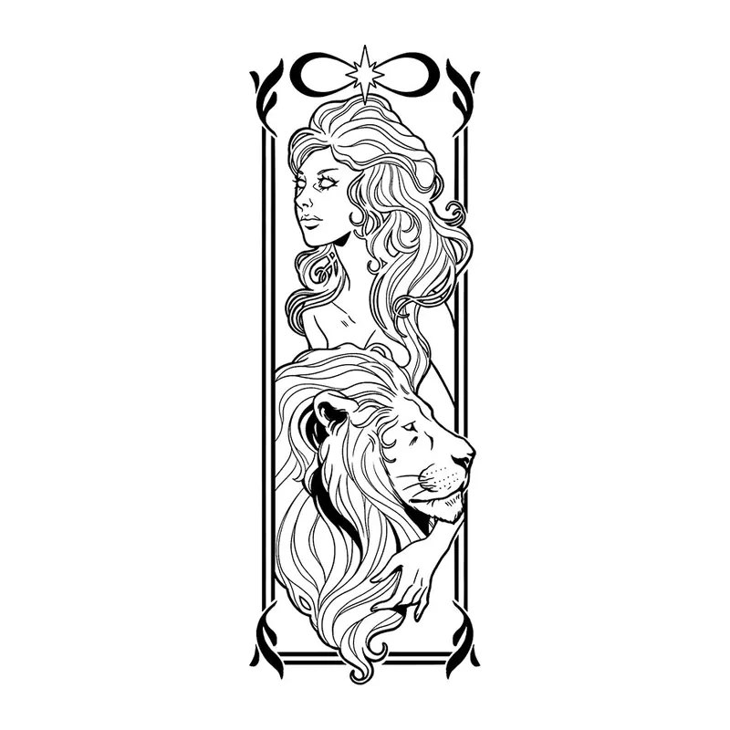 Tatuagem temporária Místico e Esotérico — Tarot: A Força. Inclui tarot, leão, mulher