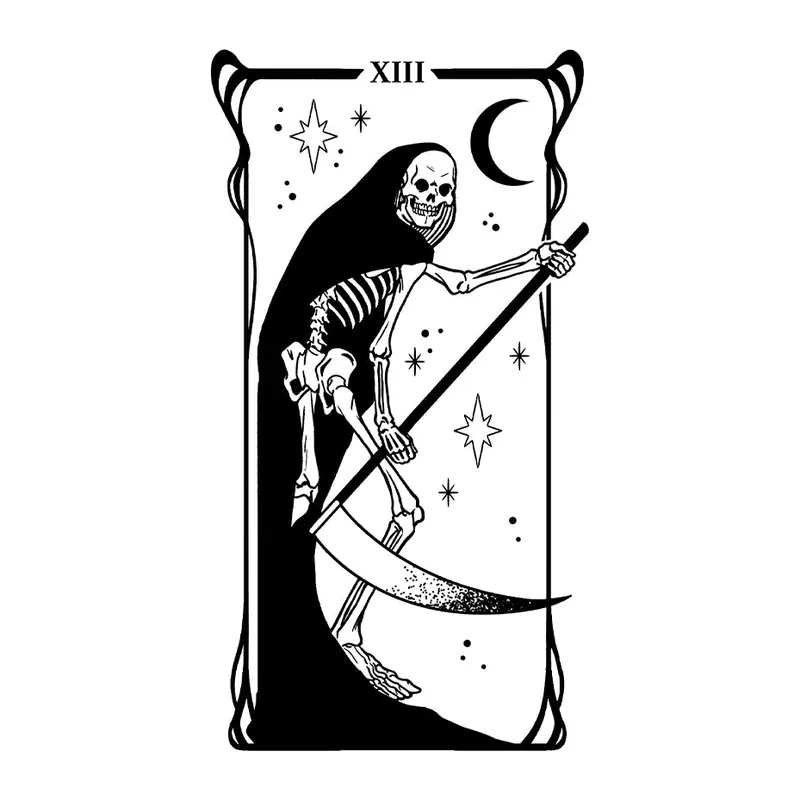 Tatuagem temporária Místico e Esotérico — Tarot: A Morte. Inclui tarot, esqueleto, foice
