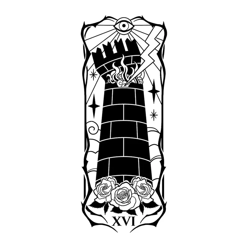 Tatuagem temporária Místico e Esotérico — Tarot: A Torre. Inclui tarot, torre