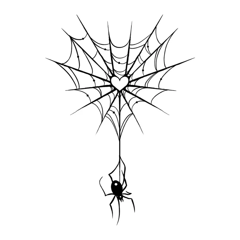 Tatuagem temporária Caveiras e Sombrio — Teia de aranha com coração. Inclui teia, aranha, coração