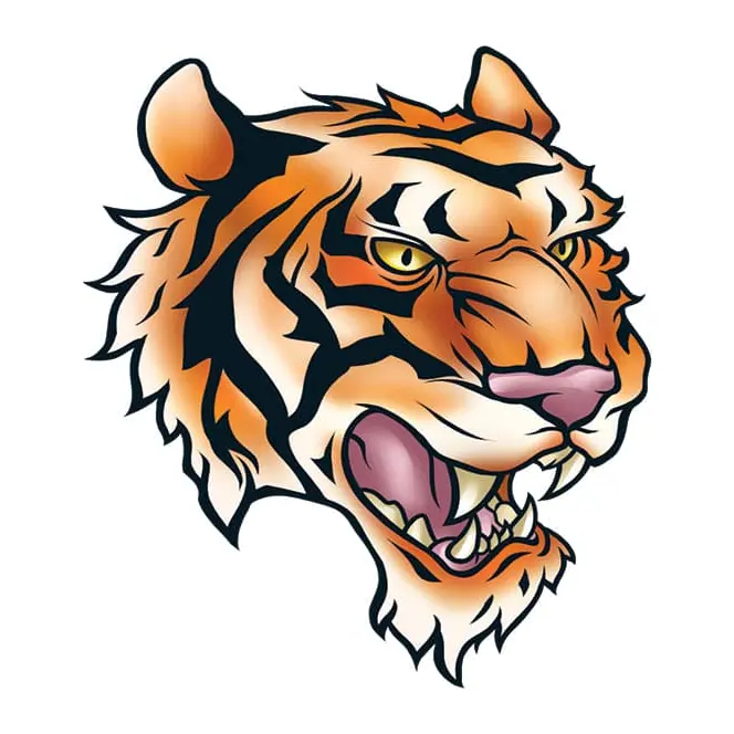 Tatuagem temporária Animais Selvagens — Tigre rugindo laranja. Inclui tigre