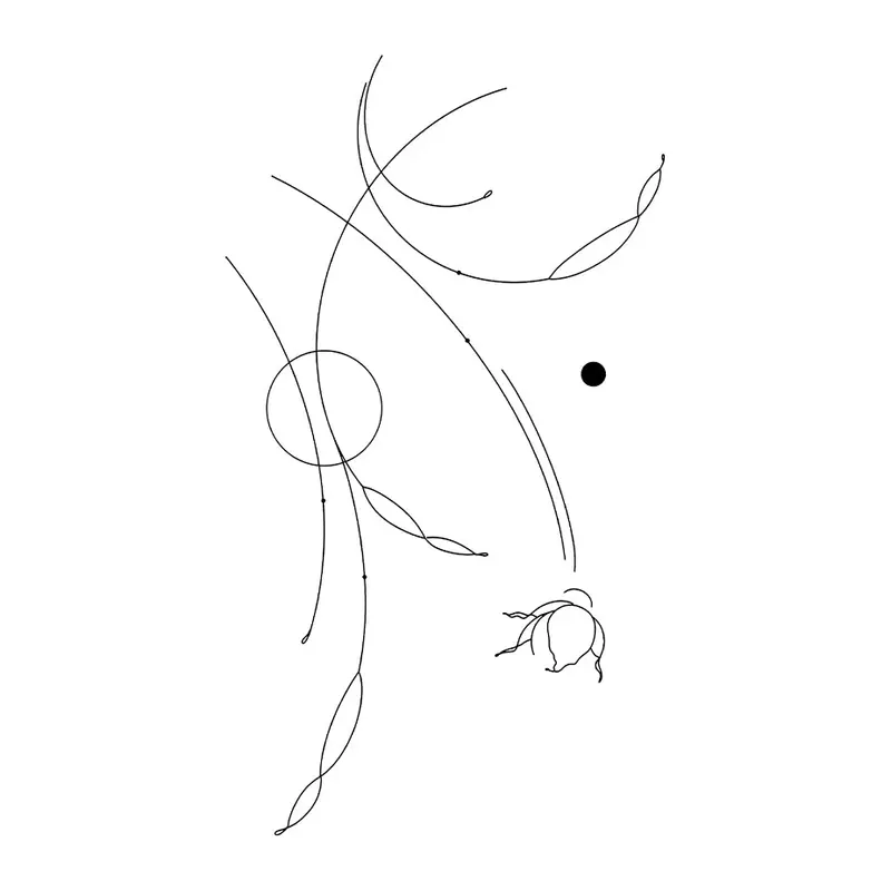 Tatuagem temporária Minimalista — Traços abstratos com flor. Inclui flor