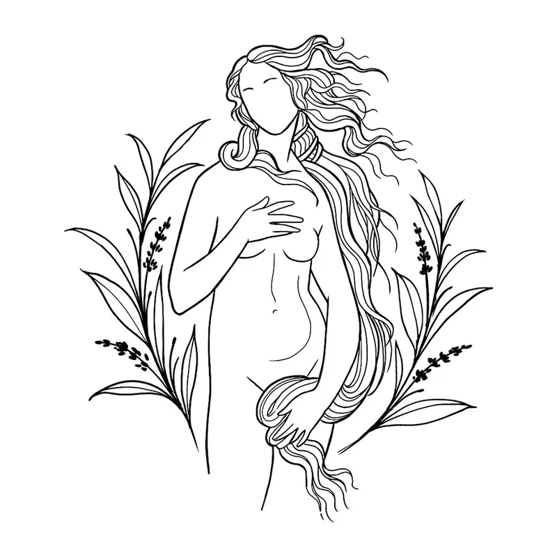 Tatuagem temporária Rostos e Figuras — Vênus de Botticelli em linha. Inclui mulher