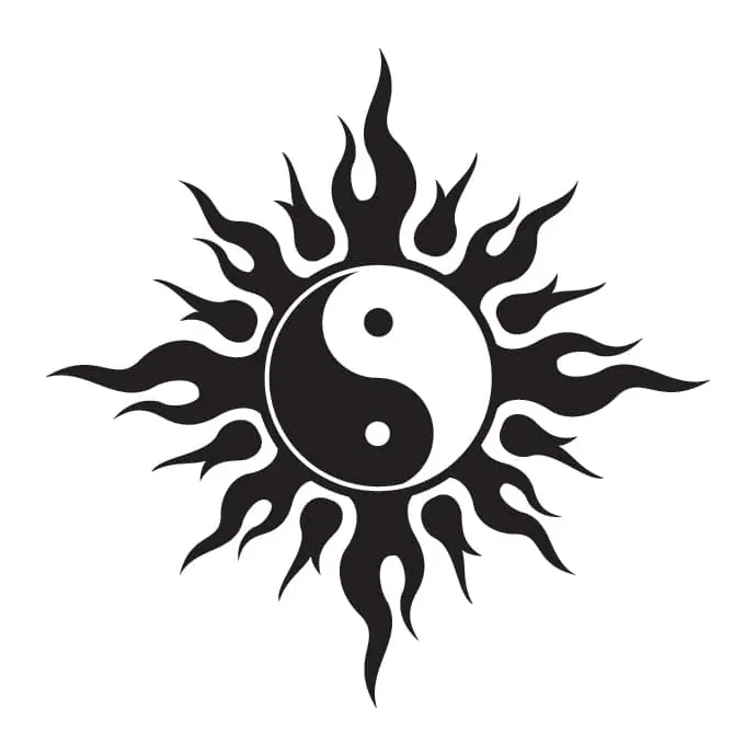 Tatuagem temporária Espiritual e Religioso — Yin yang com sol tribal. Inclui yin yang, sol